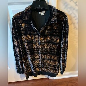 Lucky Brand Black and Brown Velvet Top Size Large